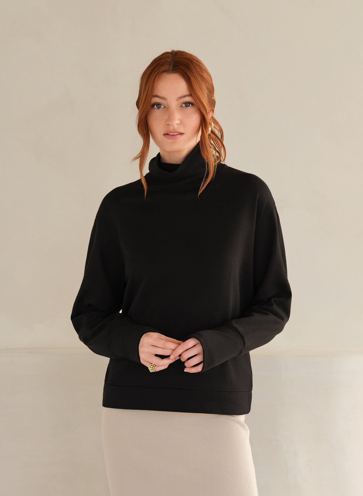 Funnel Neck LuxTerry Top | Black