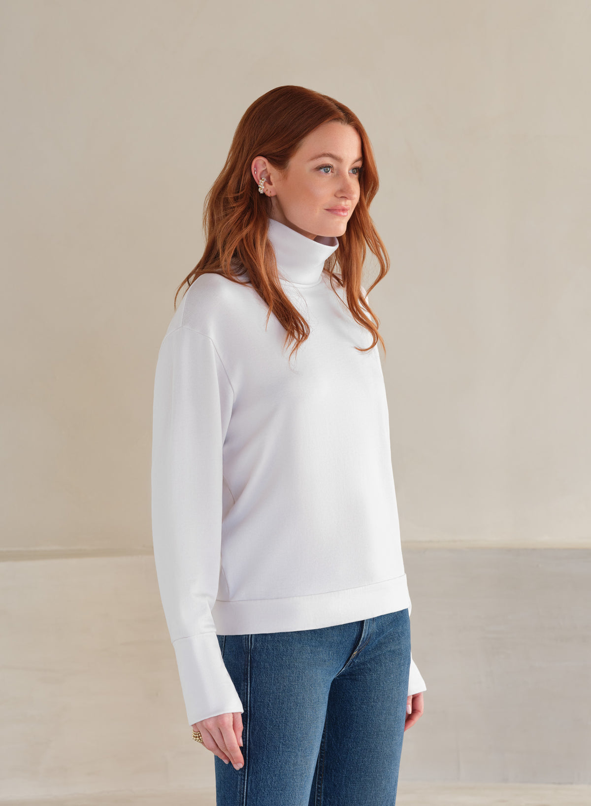 Funnel Neck LuxTerry Top | Creme