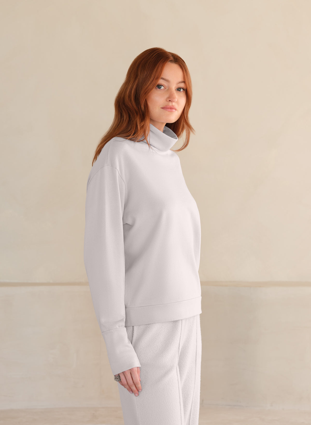 Funnel Neck LuxTerry Top | Pearl Fog
