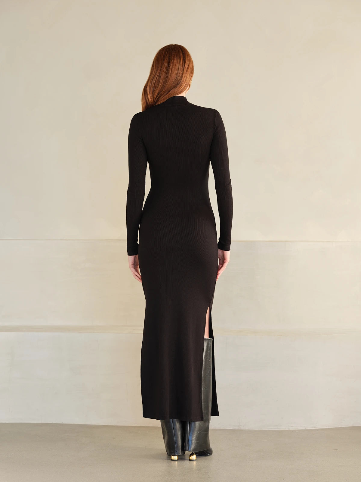 Black Mock Neck LuxRib Dress