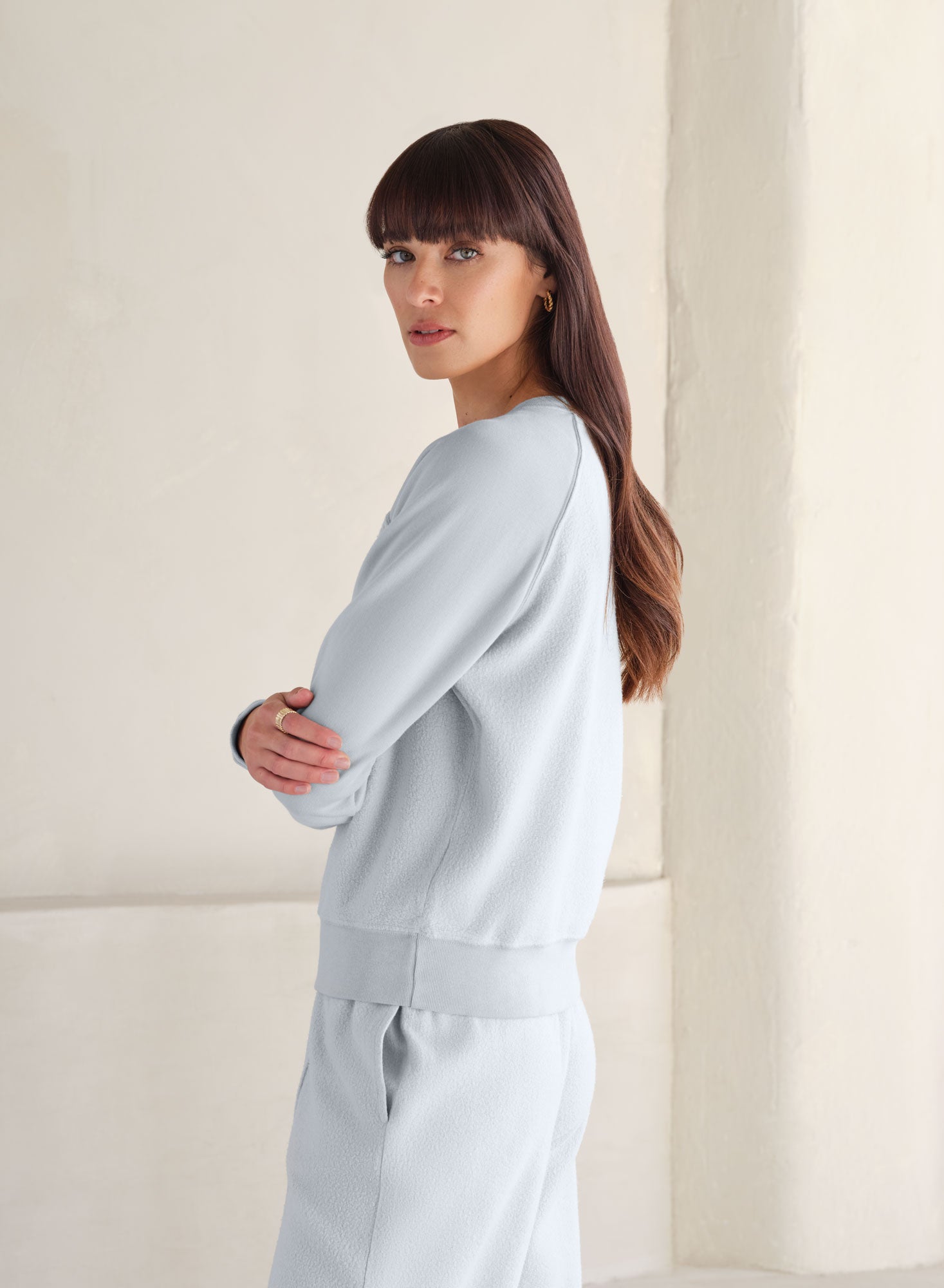 MiniLux Brushed Raglan Crew | Pearl Fog