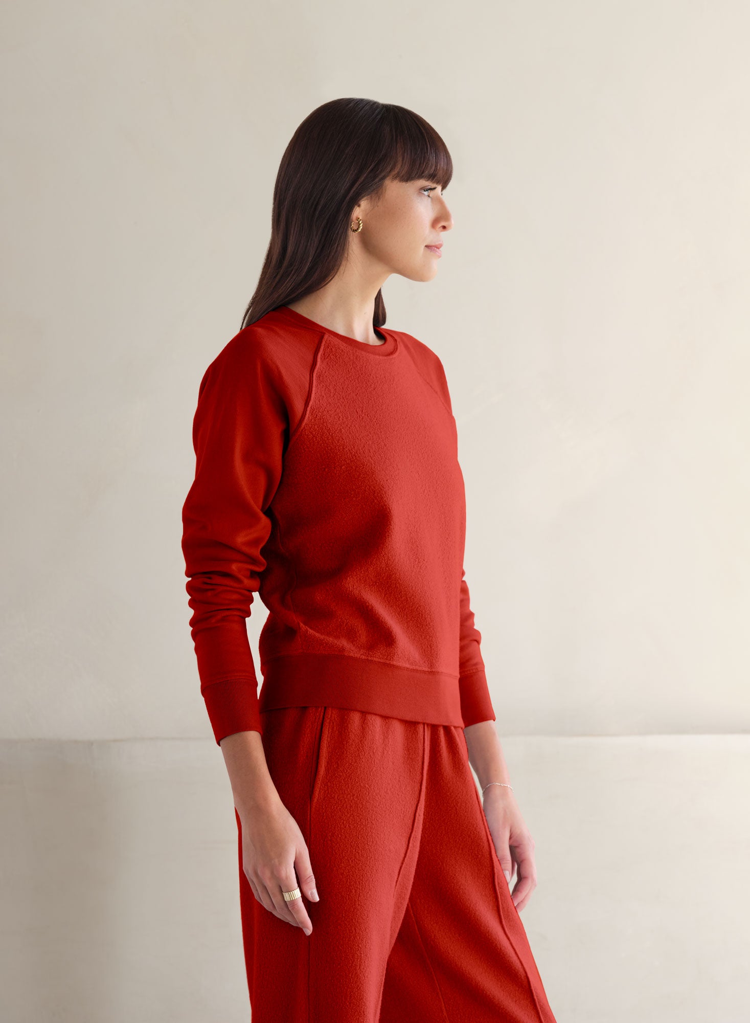 MiniLux Brushed Raglan Crew | Pimiento