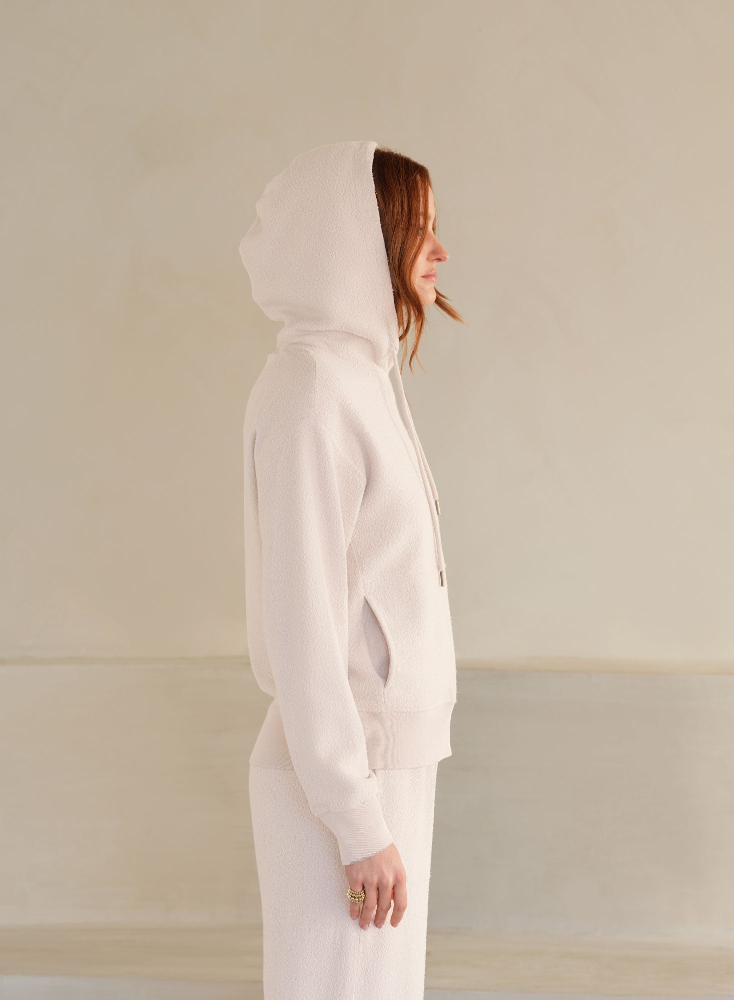MiniLux Brushed Pocket Hoodie | Creme