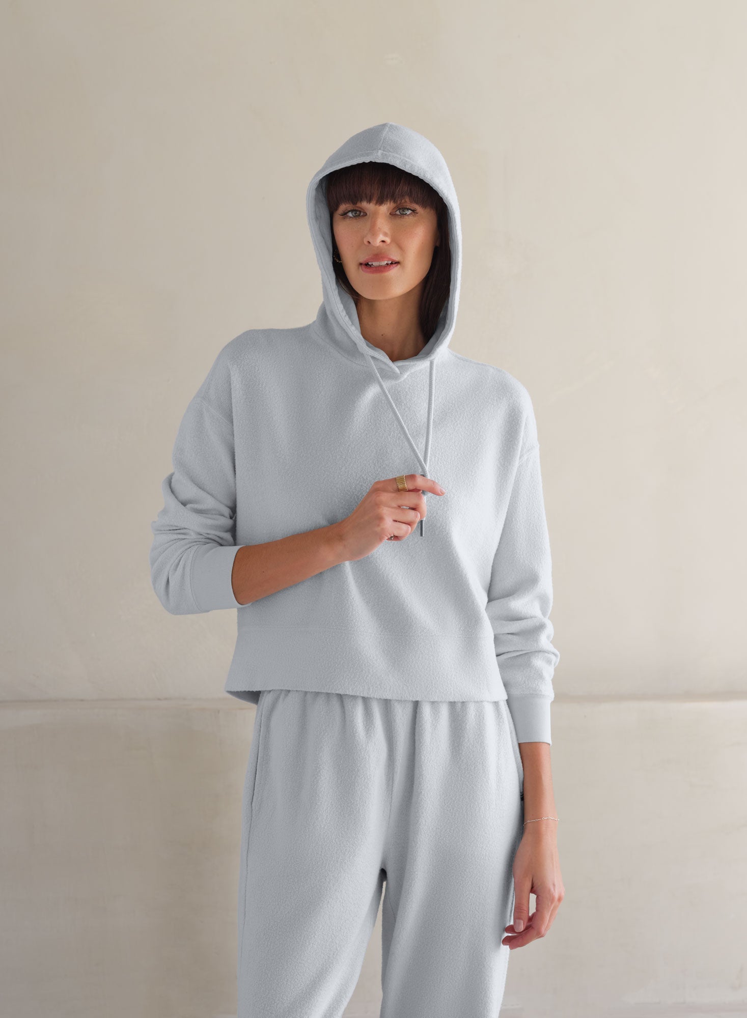 MiniLux Brushed Crop Hoodie | Pearl Fog