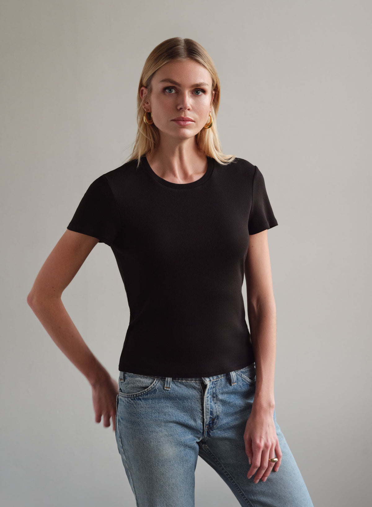 MiniRib Cap Sleeve Tee | Black