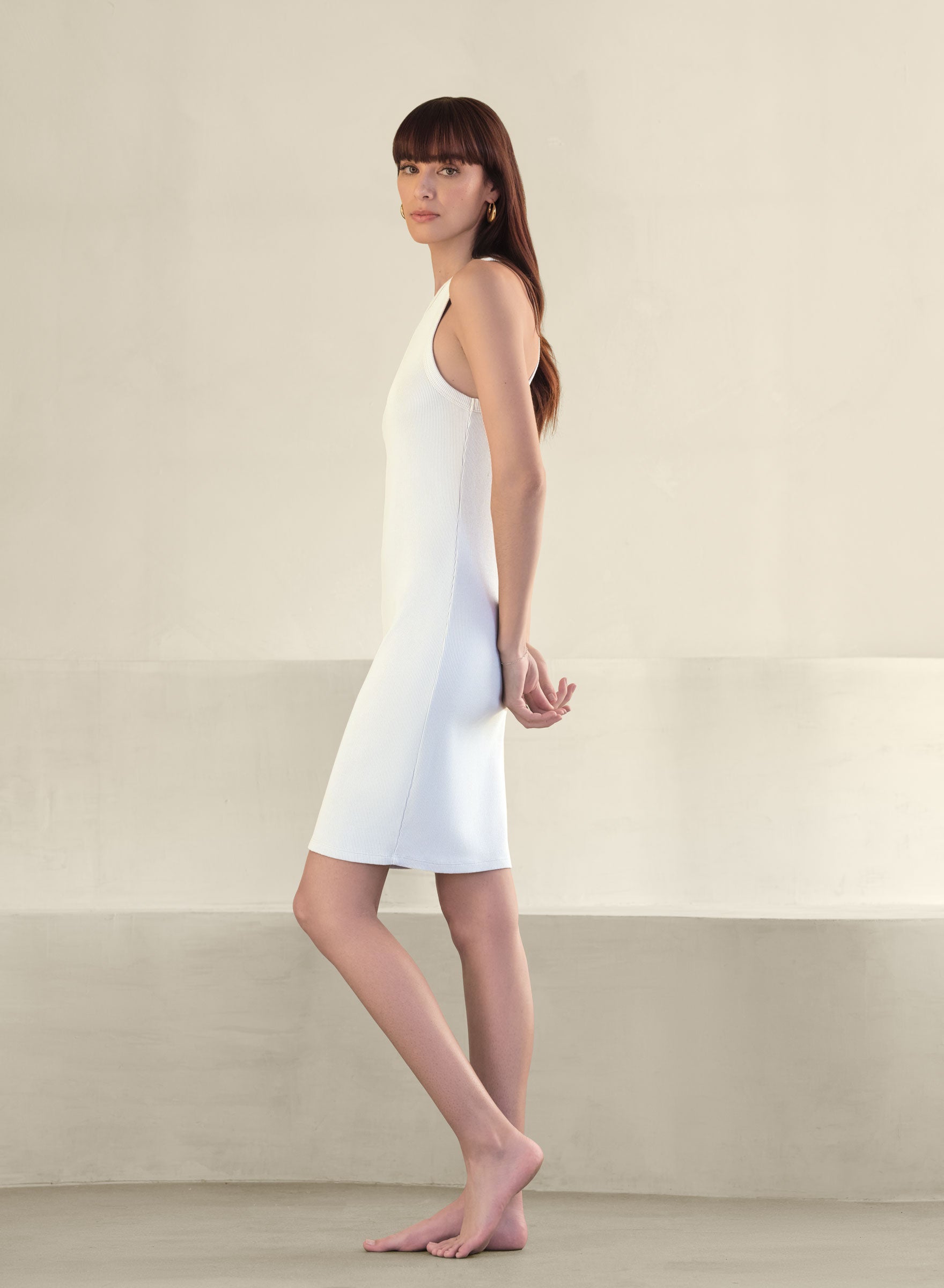 LuxRib Racer Tank Dress | White
