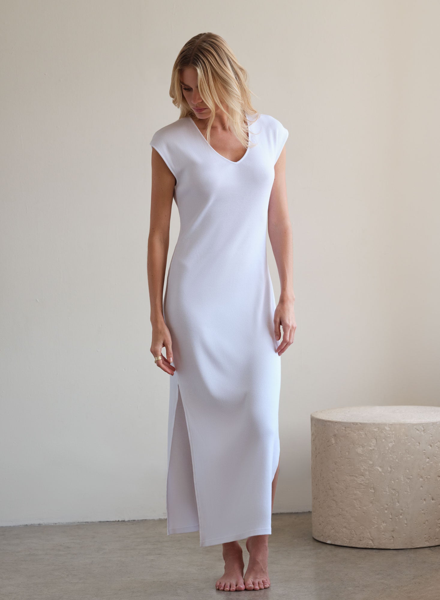 Supima Rib Maxi Beach Dress | White