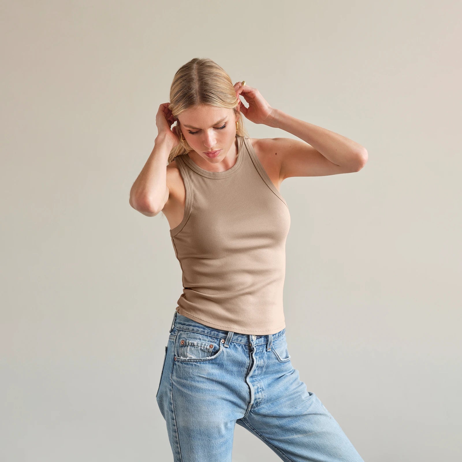 ●Mardi Mercredi●TANK TOP + VOLUME MINI SET UP_BROWN Racer MiniRib Tank