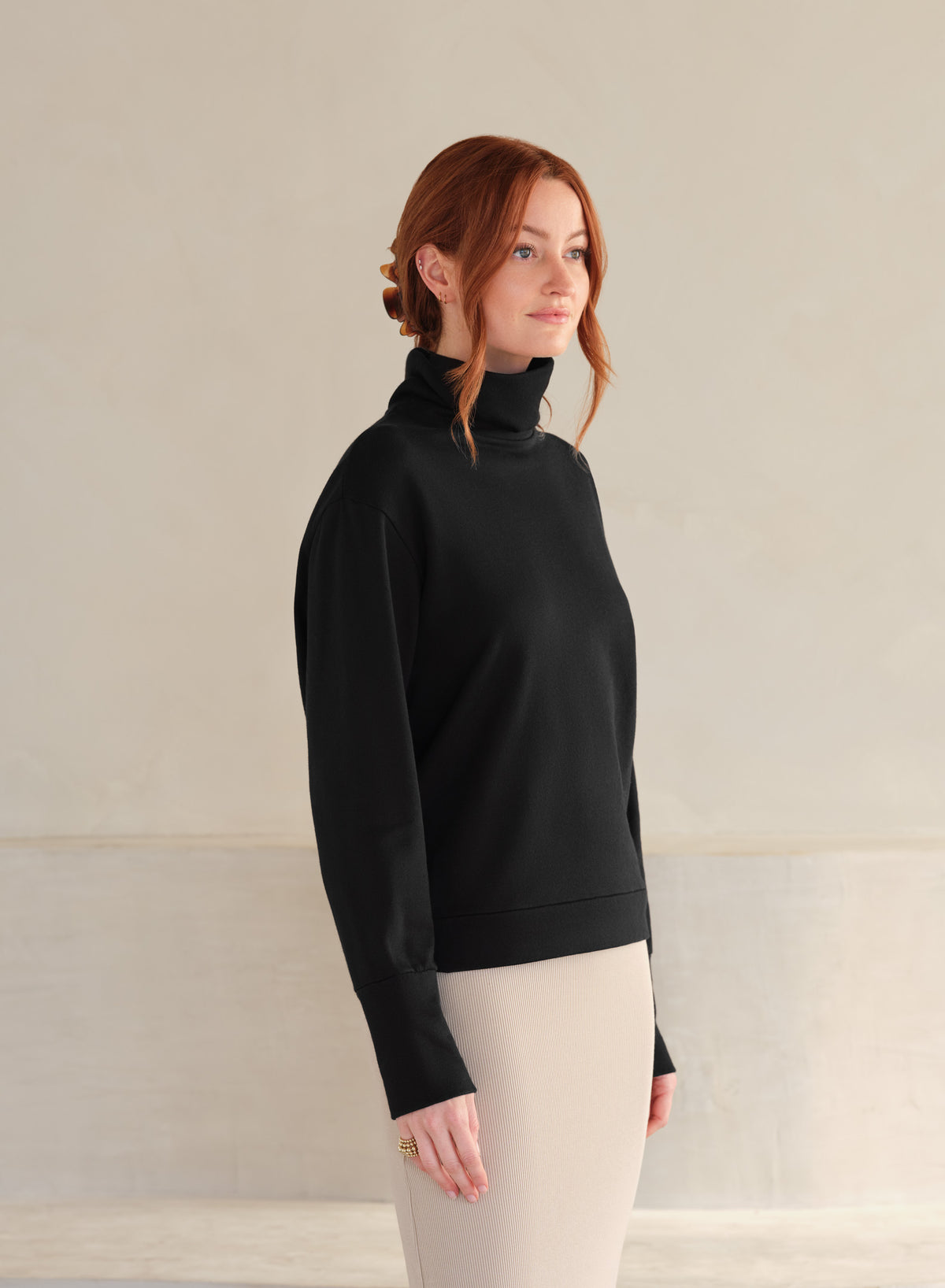 Funnel Neck LuxTerry Top | Black