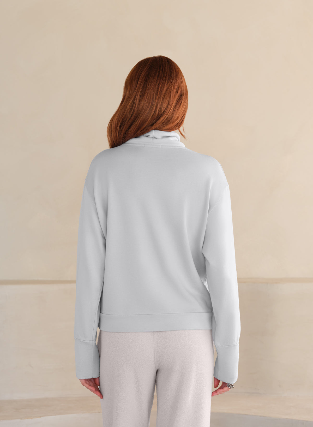 Funnel Neck LuxTerry Top | Pearl Fog