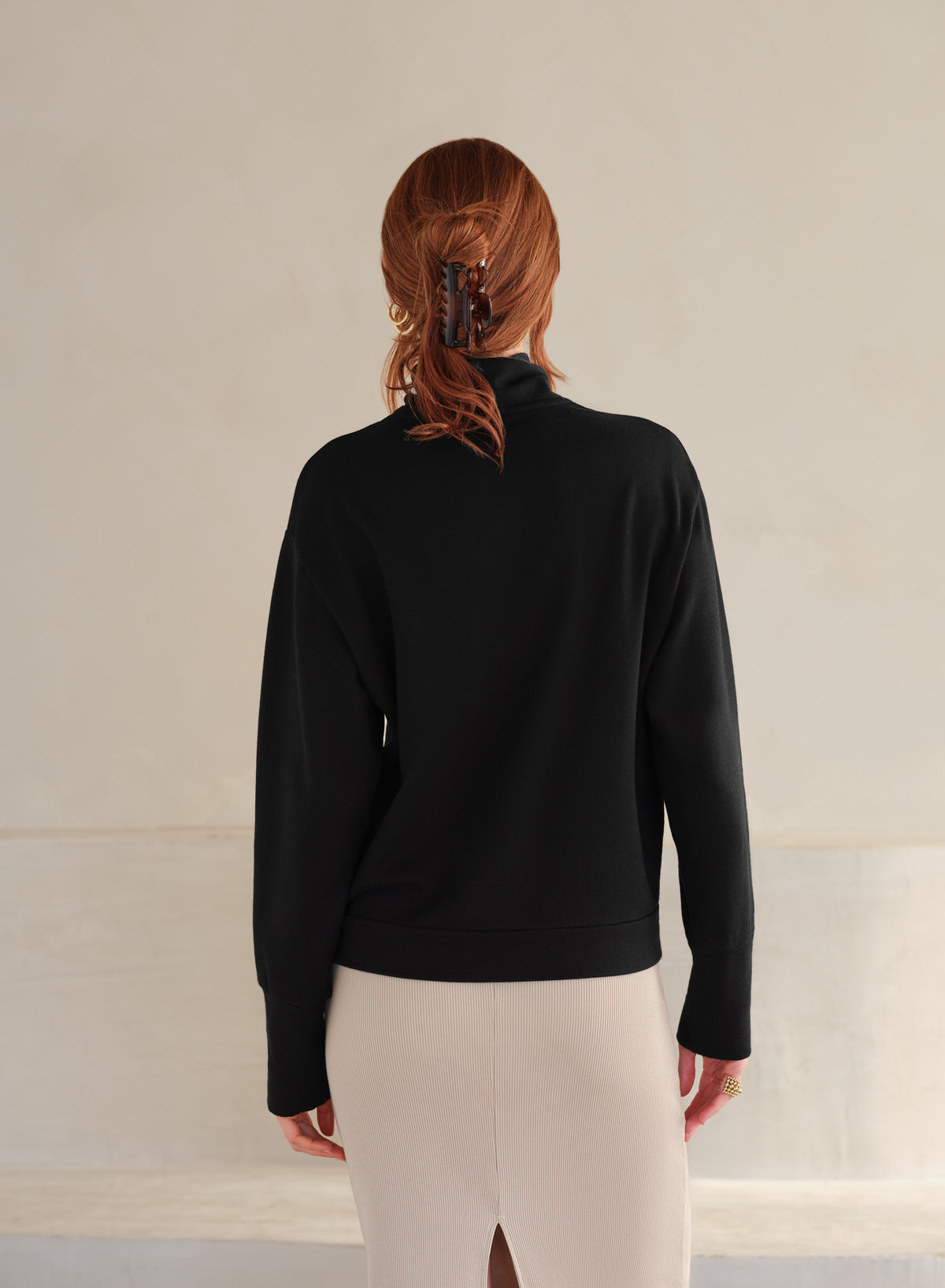 Funnel Neck LuxTerry Top | Black