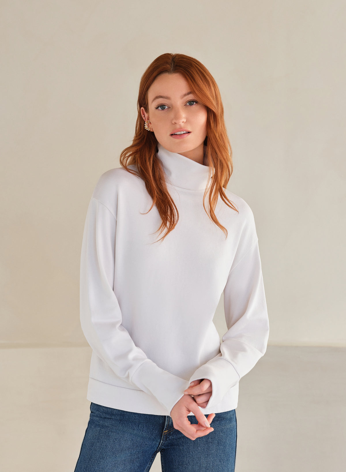 Funnel Neck LuxTerry Top | Creme