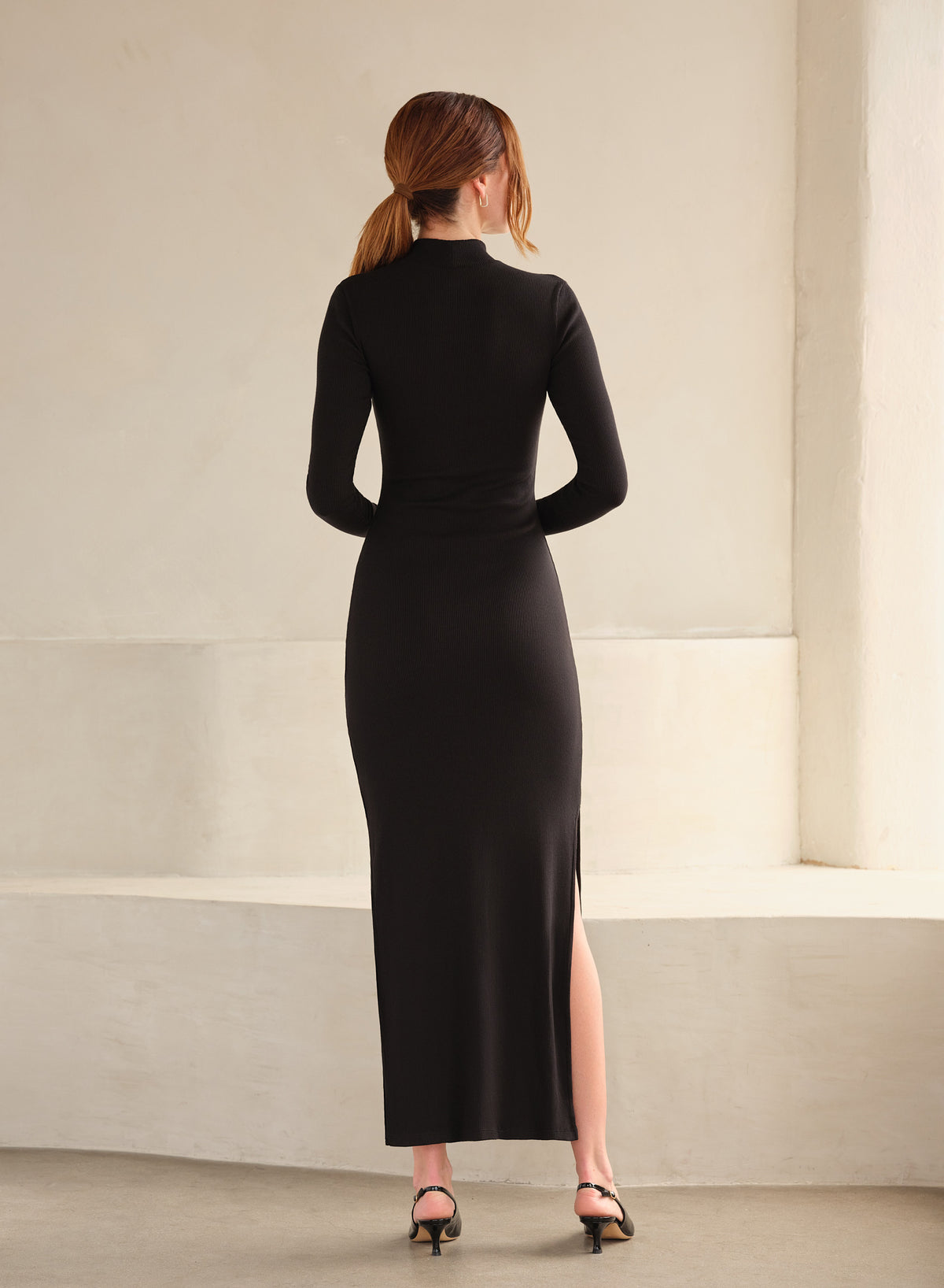 LuxRib Mock Neck Dress | Black
