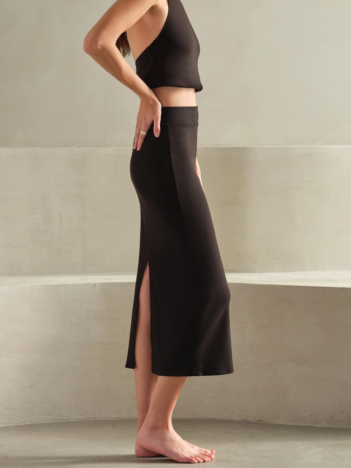 LuxRib Midi Skirt Black