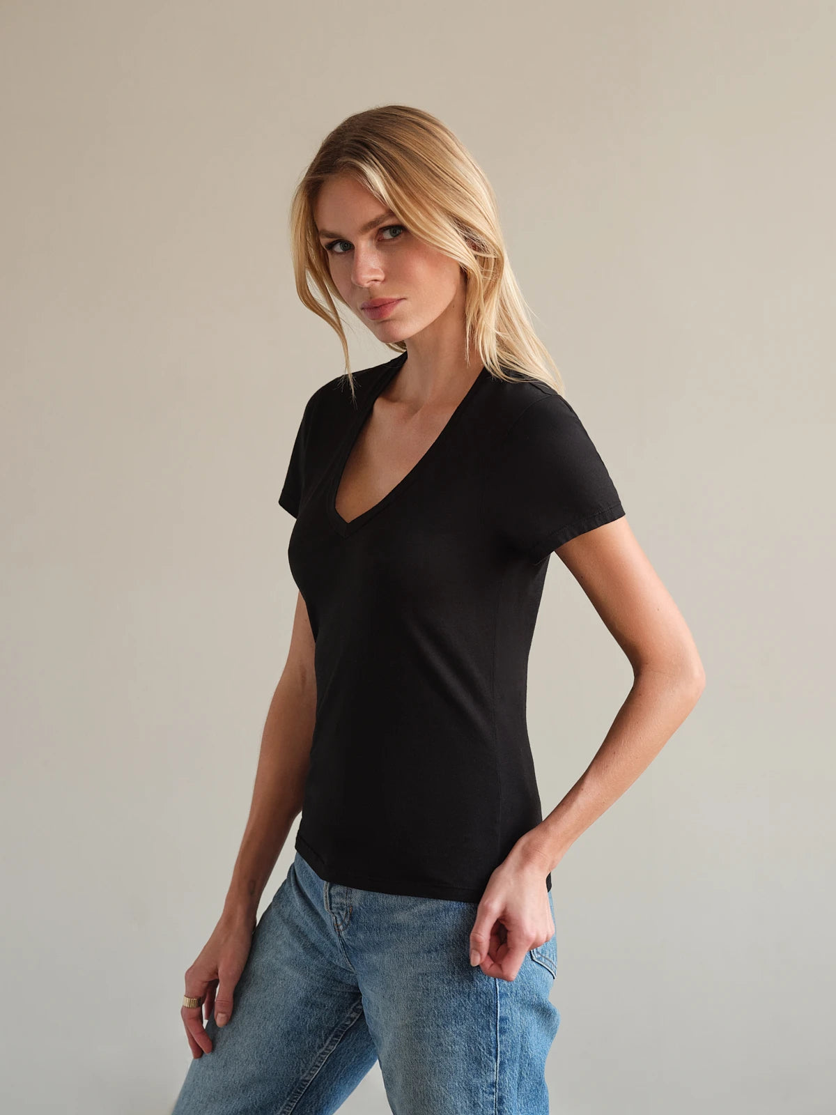 SS V Neck MiniJersey Tee