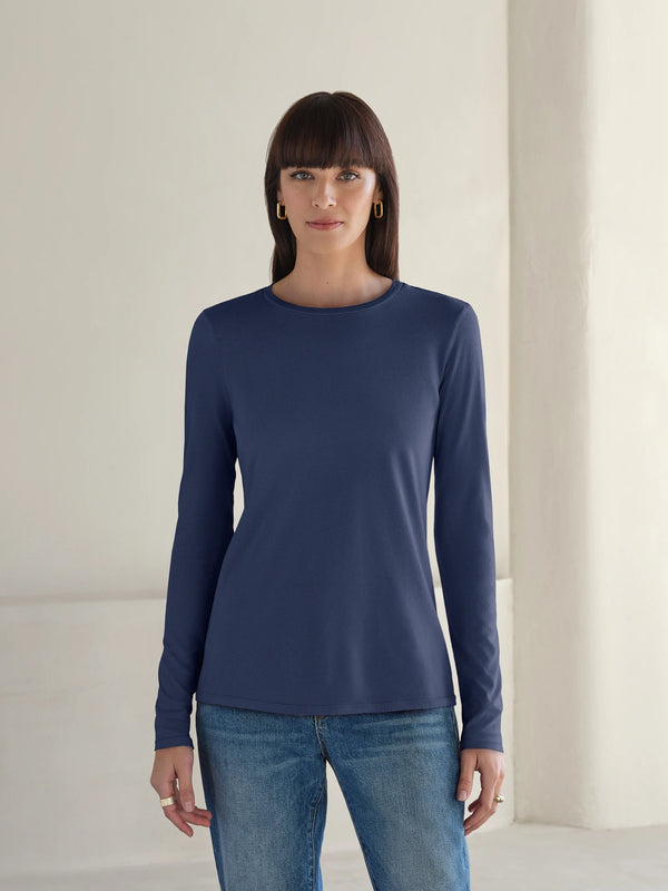 Magellan Blue Long Sleeve Crew Supima Cotton Front