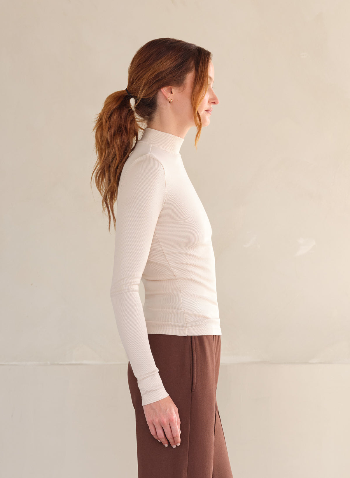 MiniRib Mockneck Tee | Almond