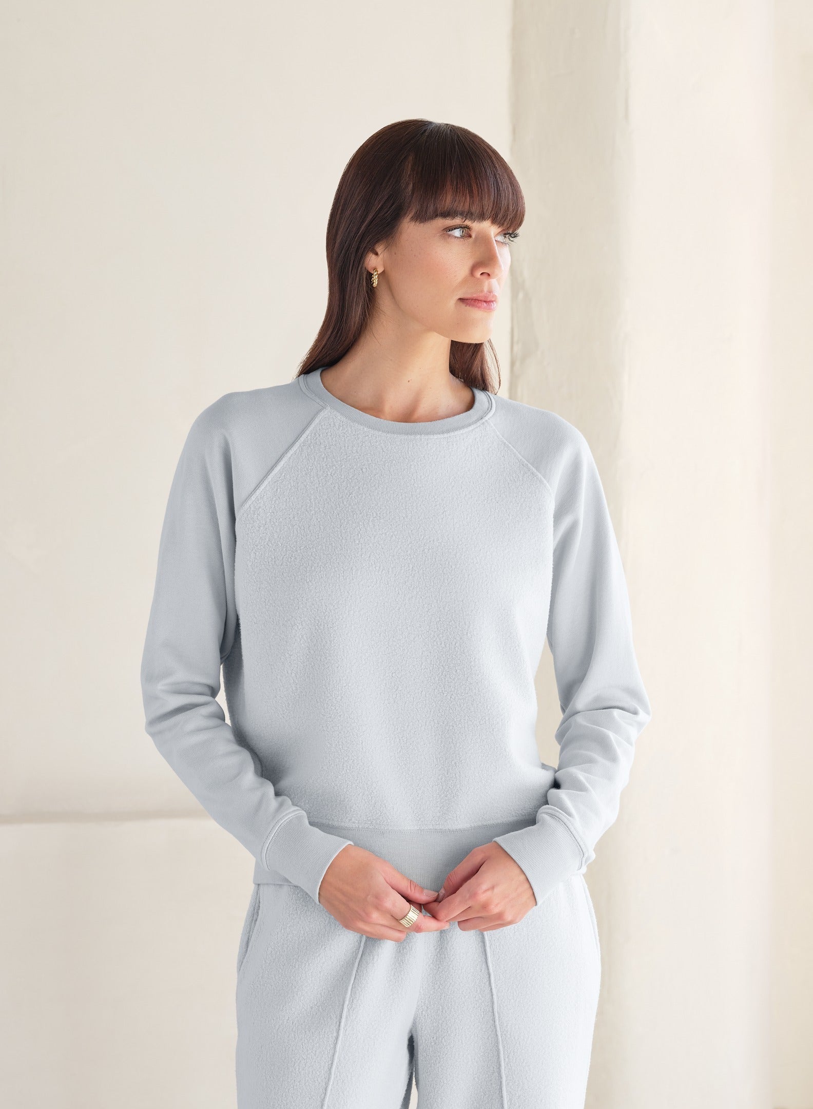 MiniLux Brushed Raglan Crew | Pearl Fog