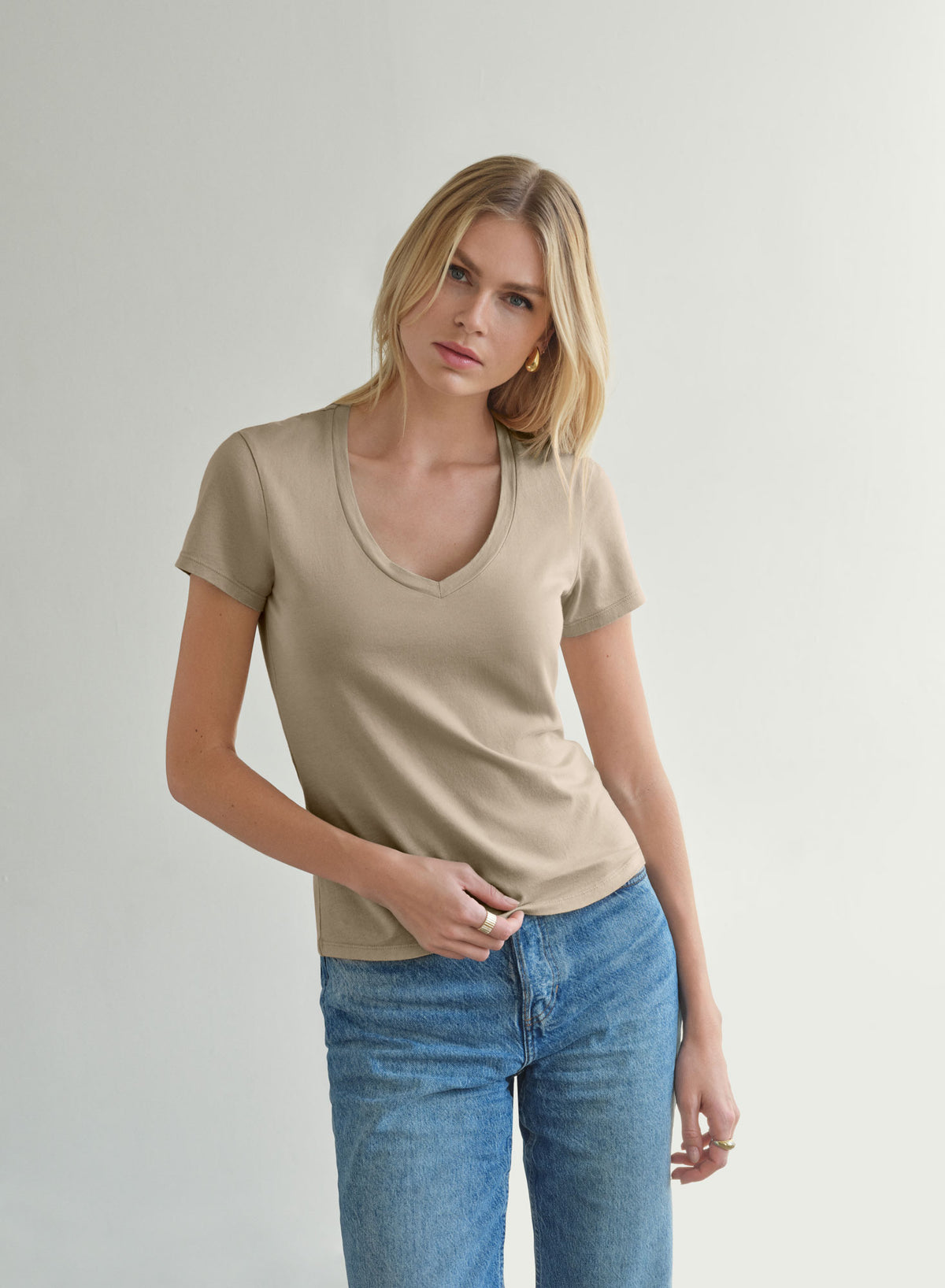 MiniJersey V-Neck Tee | Almond