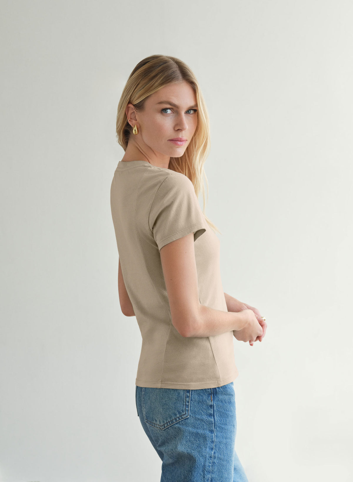MiniJersey V-Neck Tee | Almond