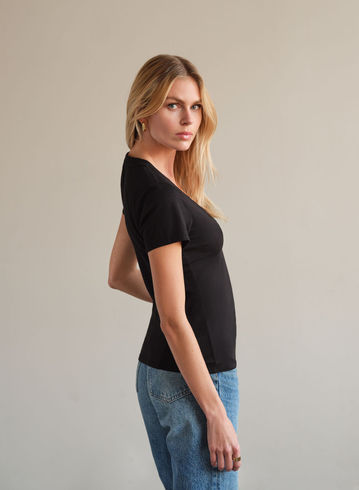 MiniJersey V-Neck Tee | Black