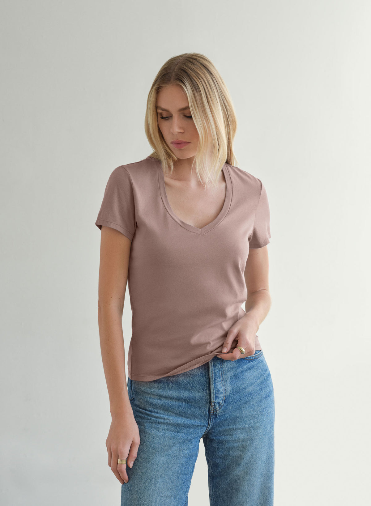 MiniJersey V-Neck Tee | Dusty Rose