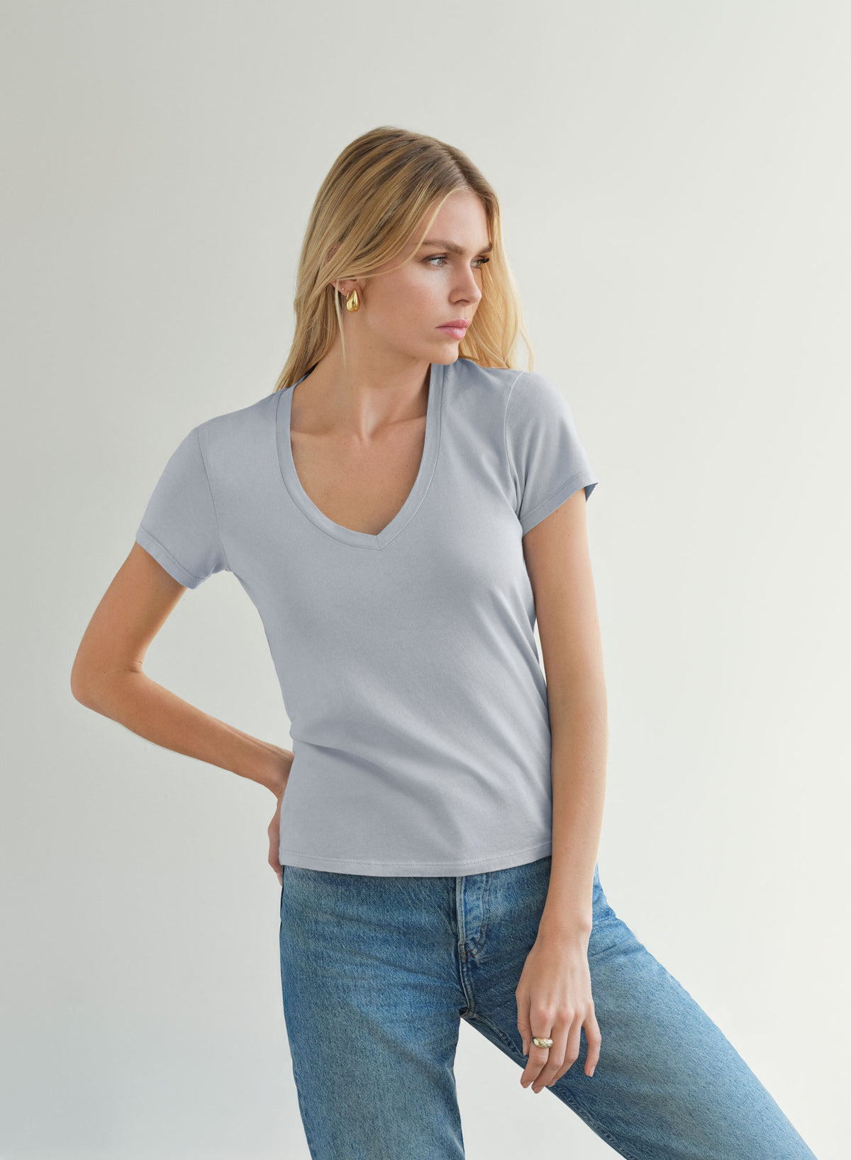 MiniJersey V-Neck Tee | Pearl Fog