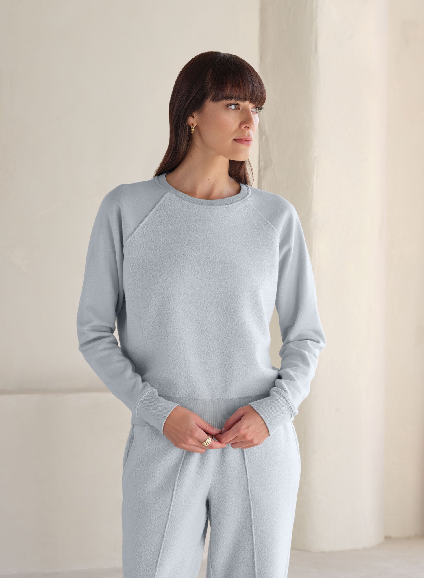 MiniLux Brushed Raglan Crew | Pearl Fog