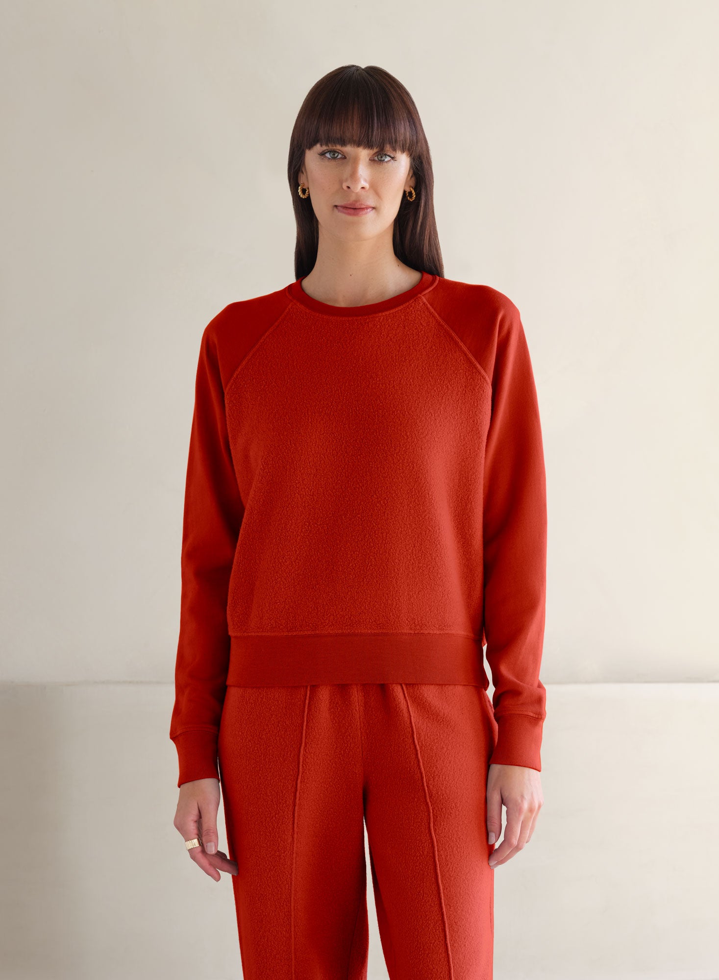 MiniLux Brushed Raglan Crew | Pimiento