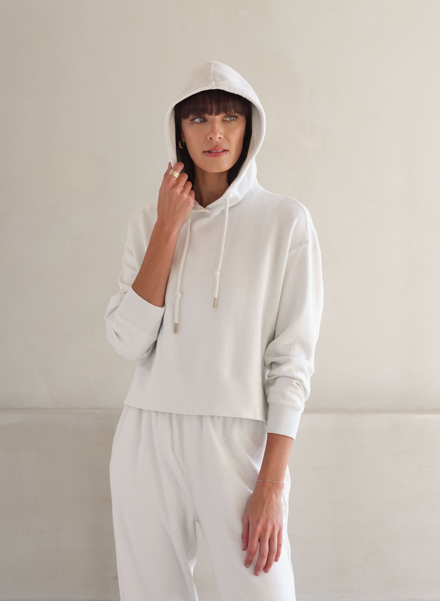 MiniLux Brushed Crop Hoodie | Creme | Myles Price