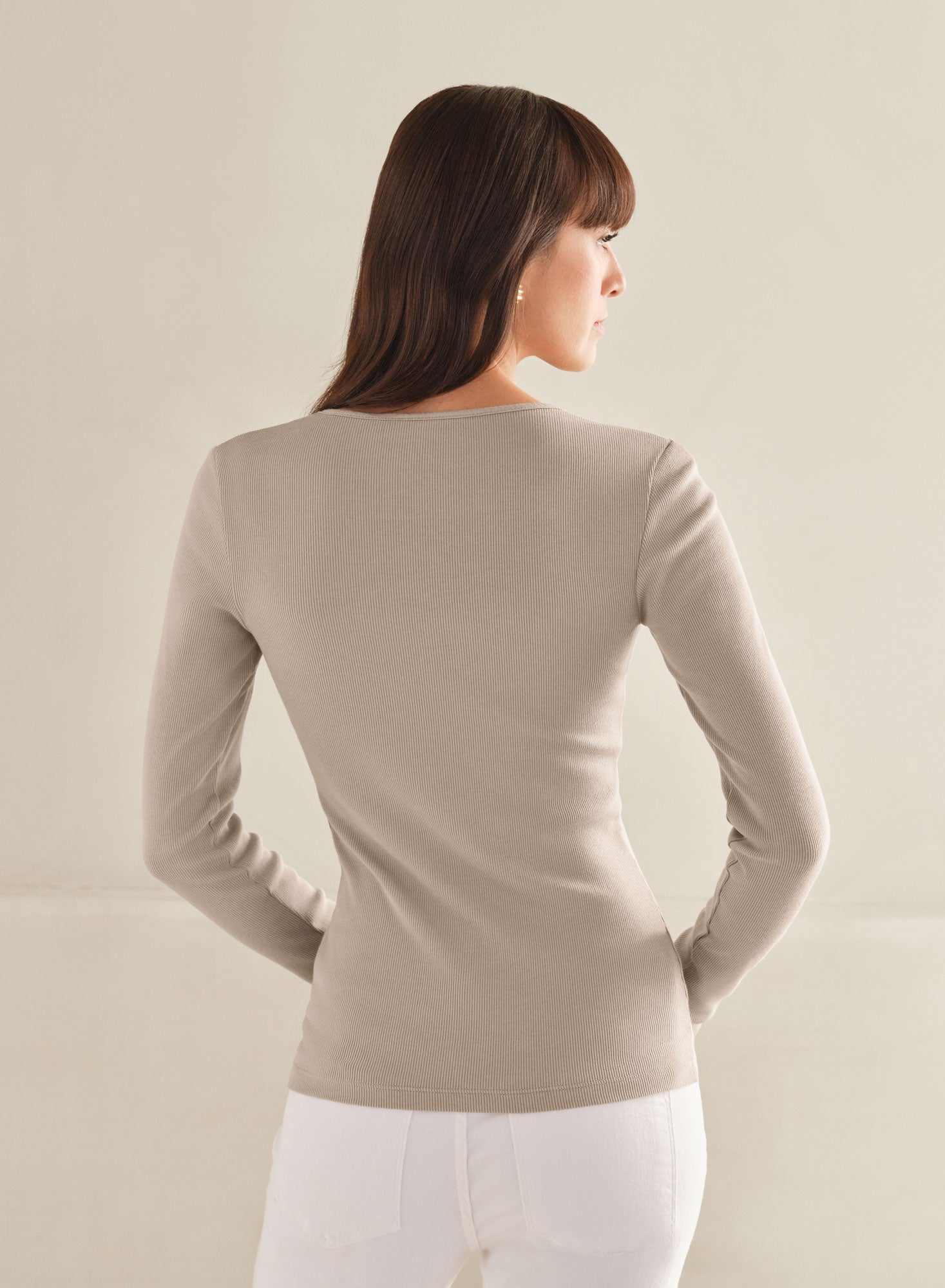 MiniRib V-Neck Long Sleeve Tee | Dune Breeze
