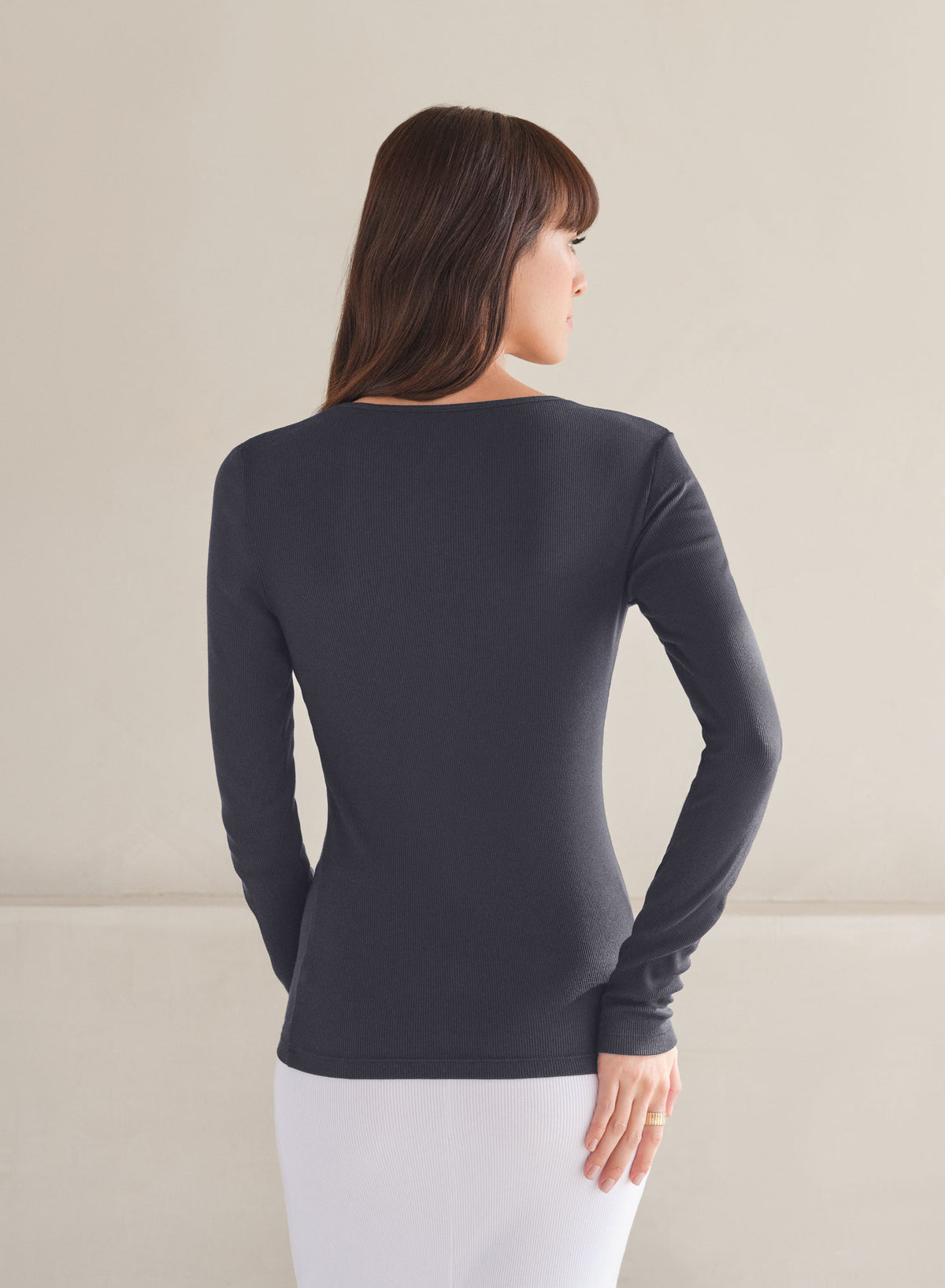 MiniRib V-Neck Long Sleeve Tee | Midnight Air