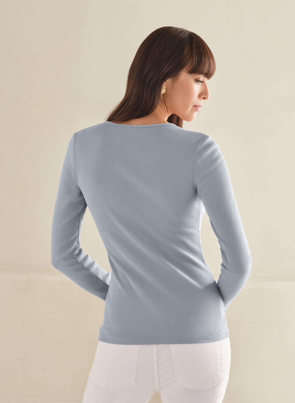 MiniRib V-Neck Long Sleeve Tee | Pearl Fog