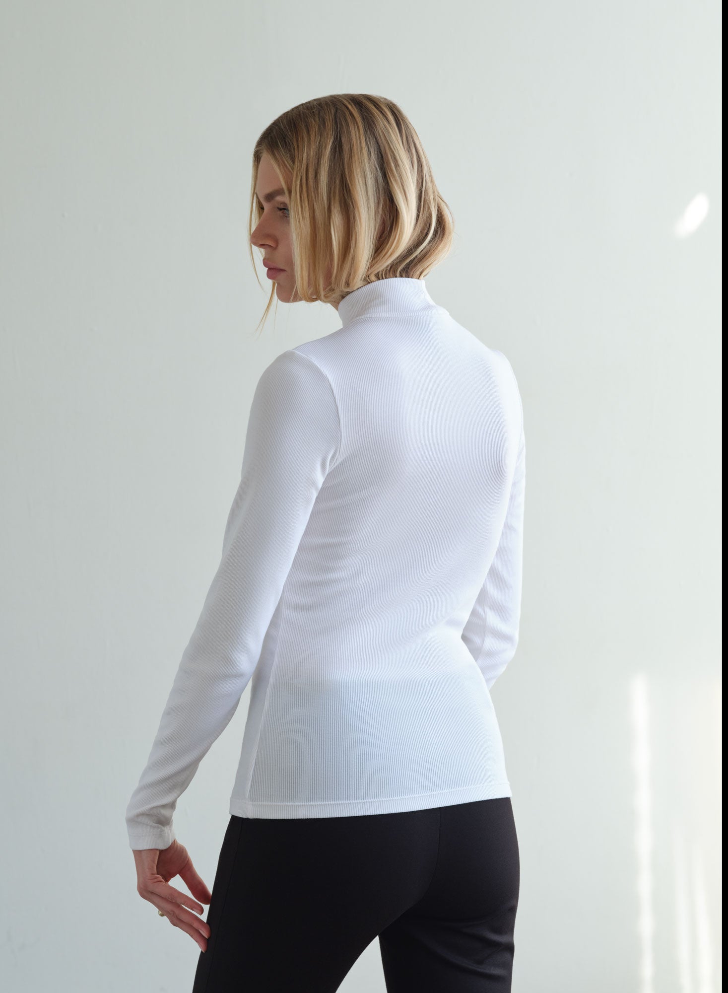 MiniRib Mockneck Tee | White | Myles Price