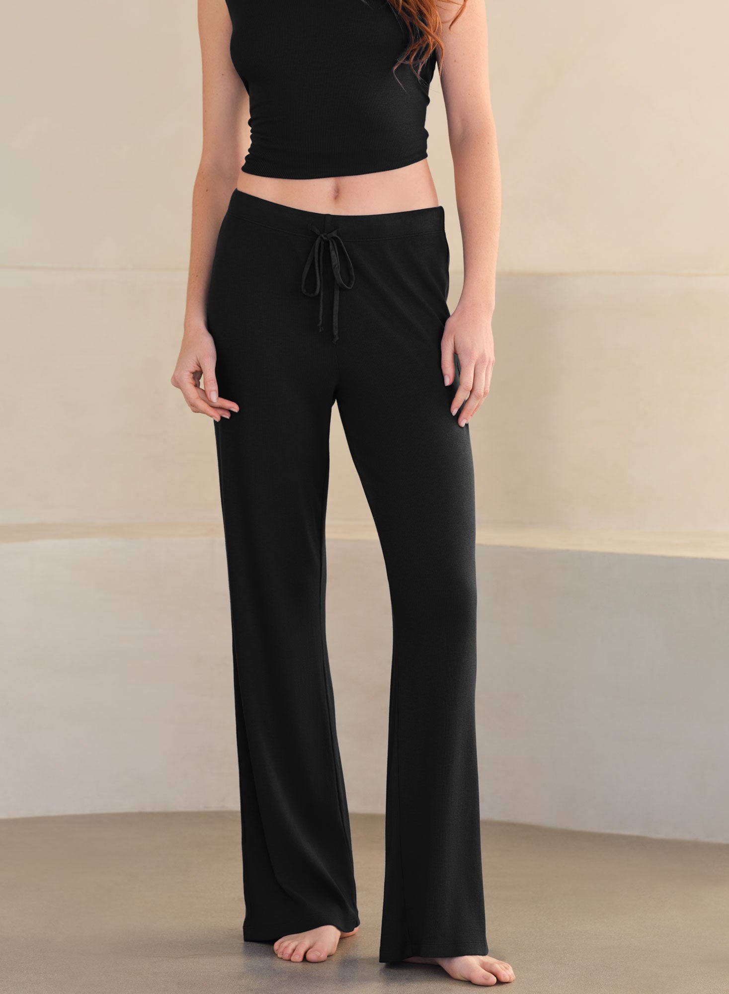 MiniRib Drawstring Pant | Black | Myles Price