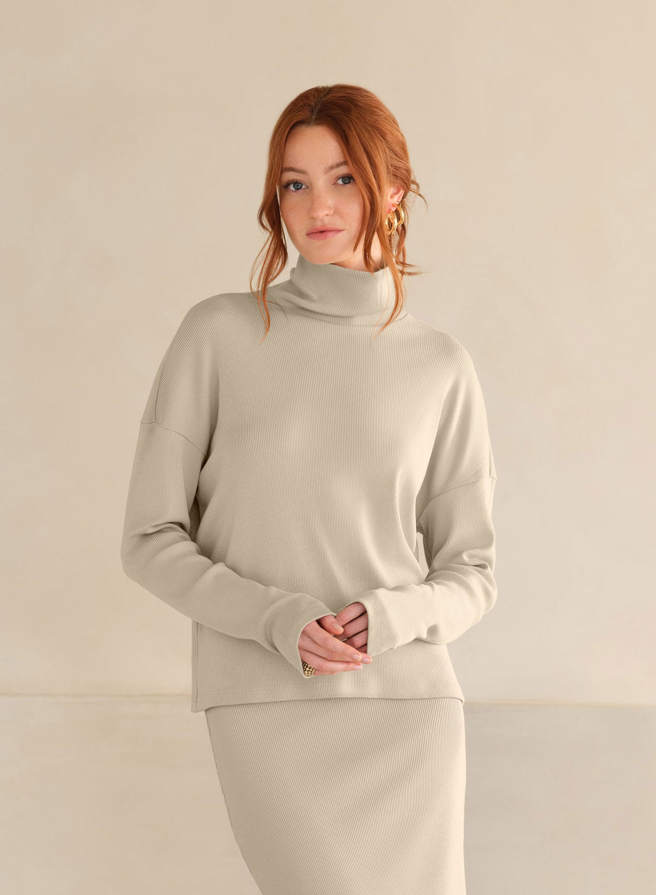 Boxy High Neck Top | Almond