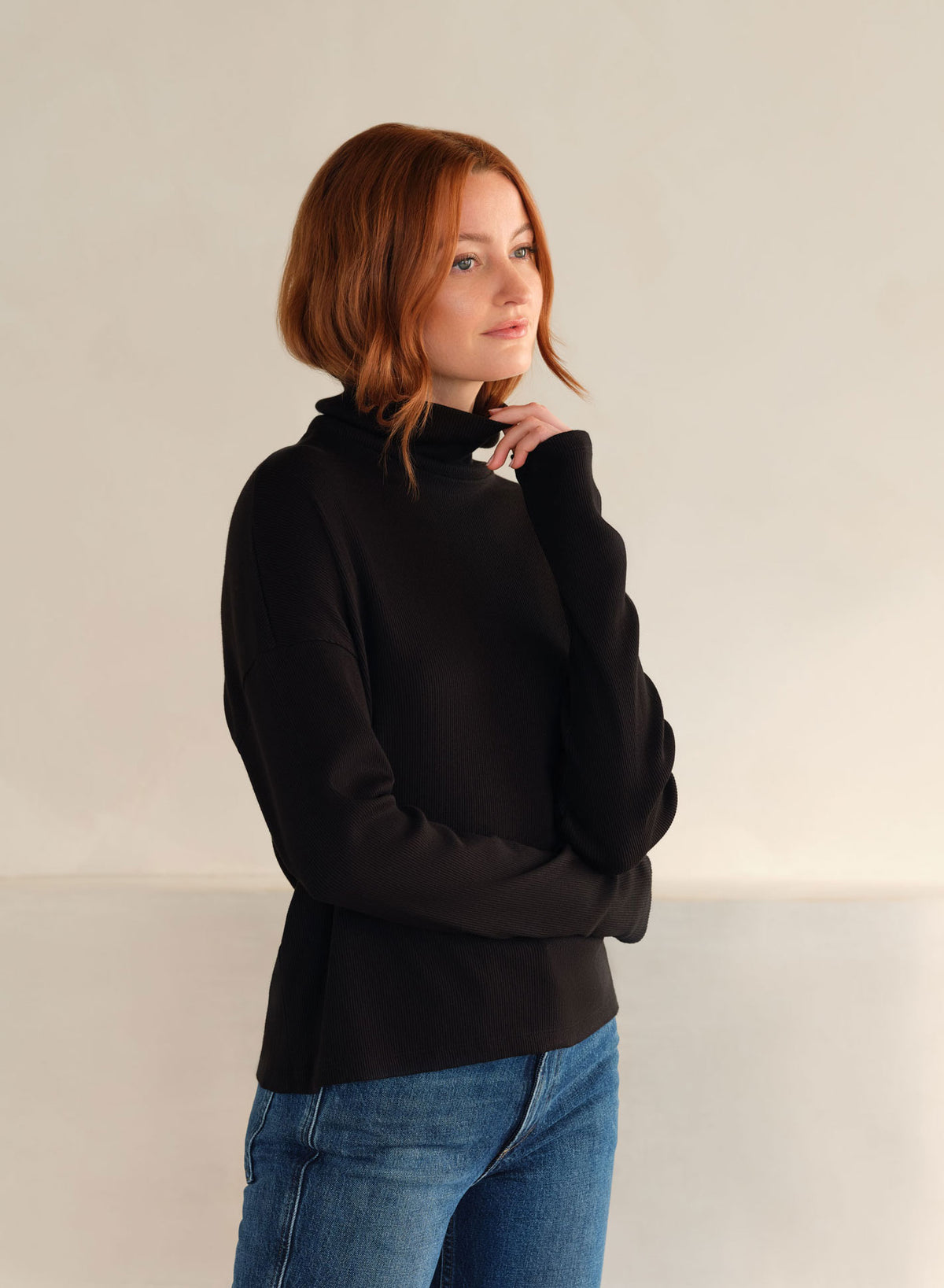 Boxy High Neck Top Black | Black