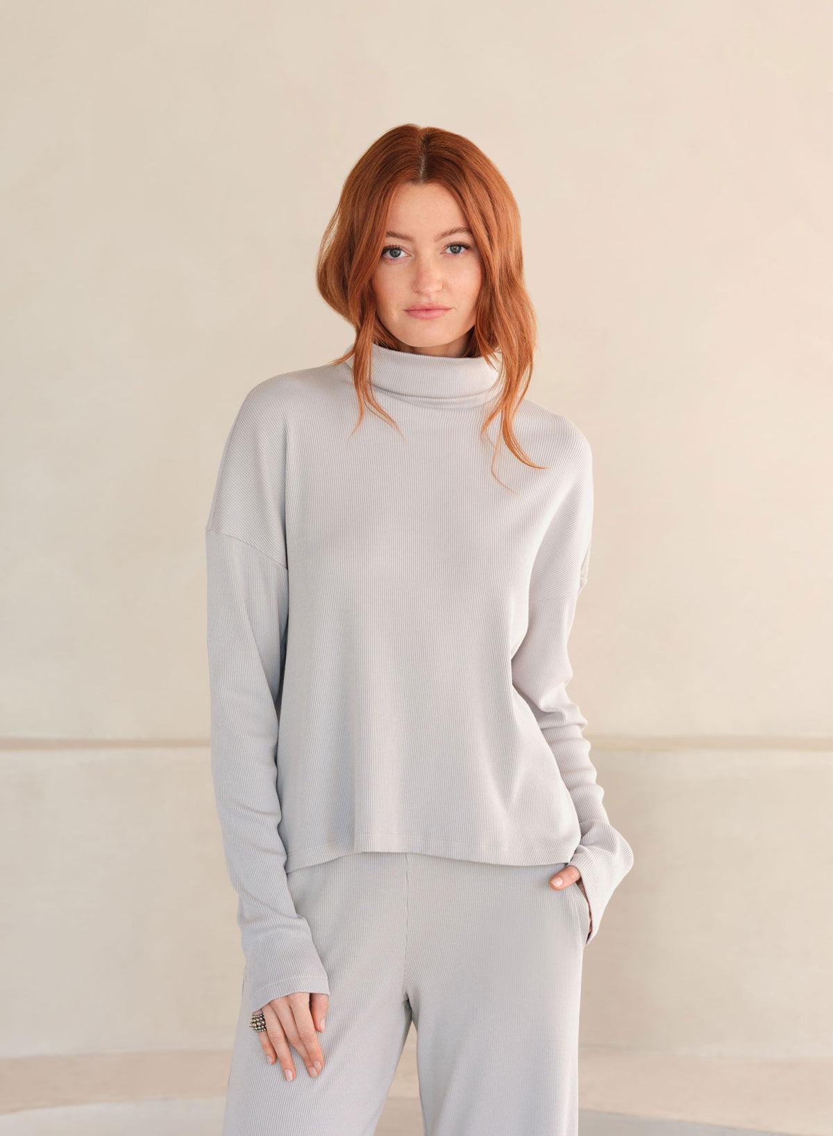 Boxy High Neck Top | Pearl Fog