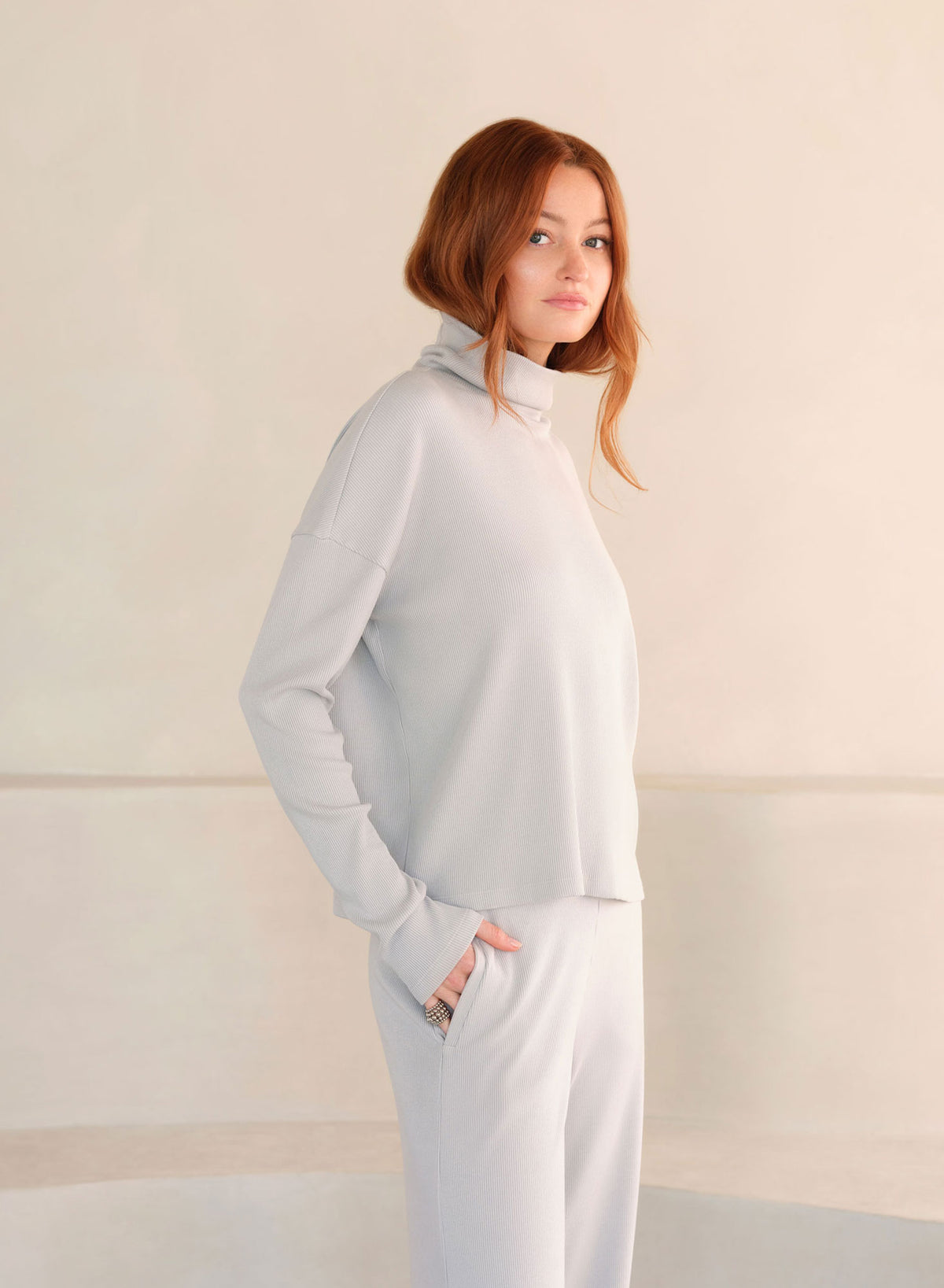 Boxy High Neck Top | Pearl Fog