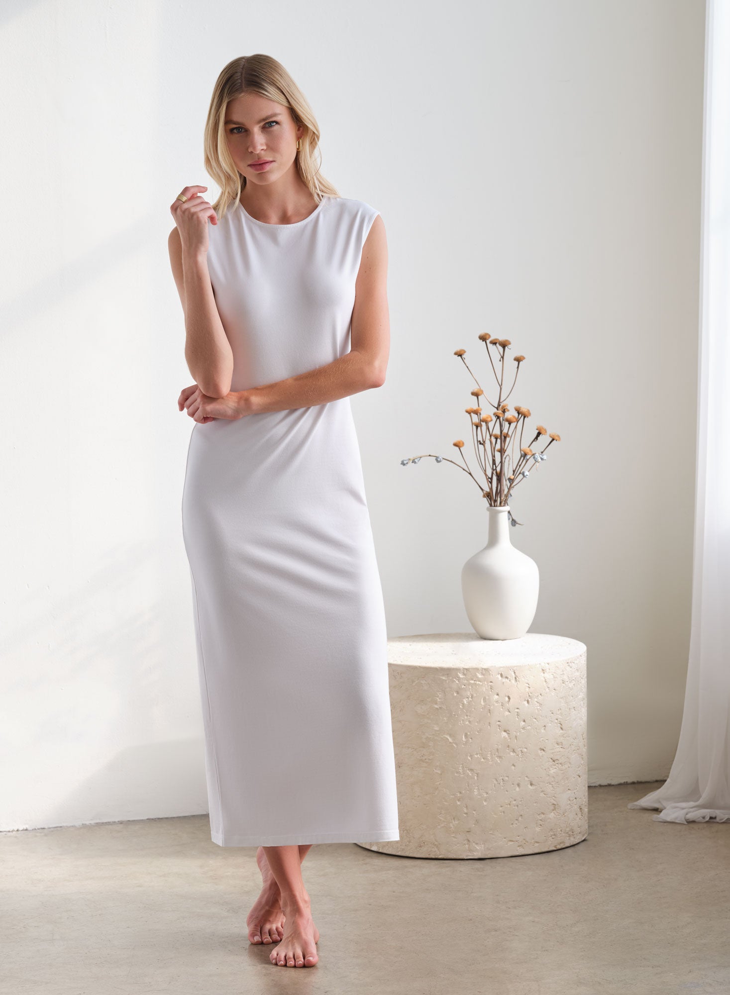LuxJersey Easy Slim Dress | White