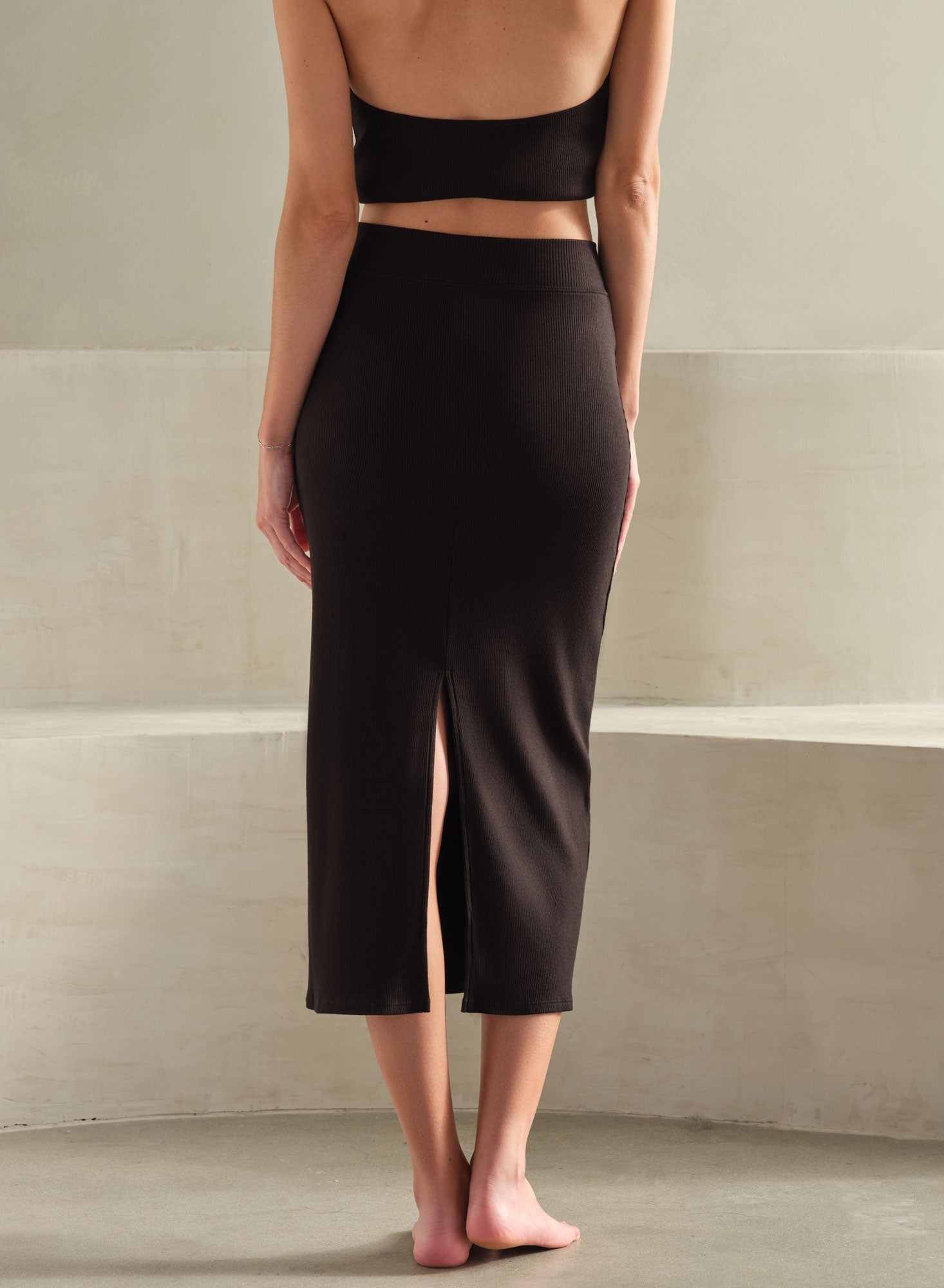 LuxRib Midi Skirt Black | Black
