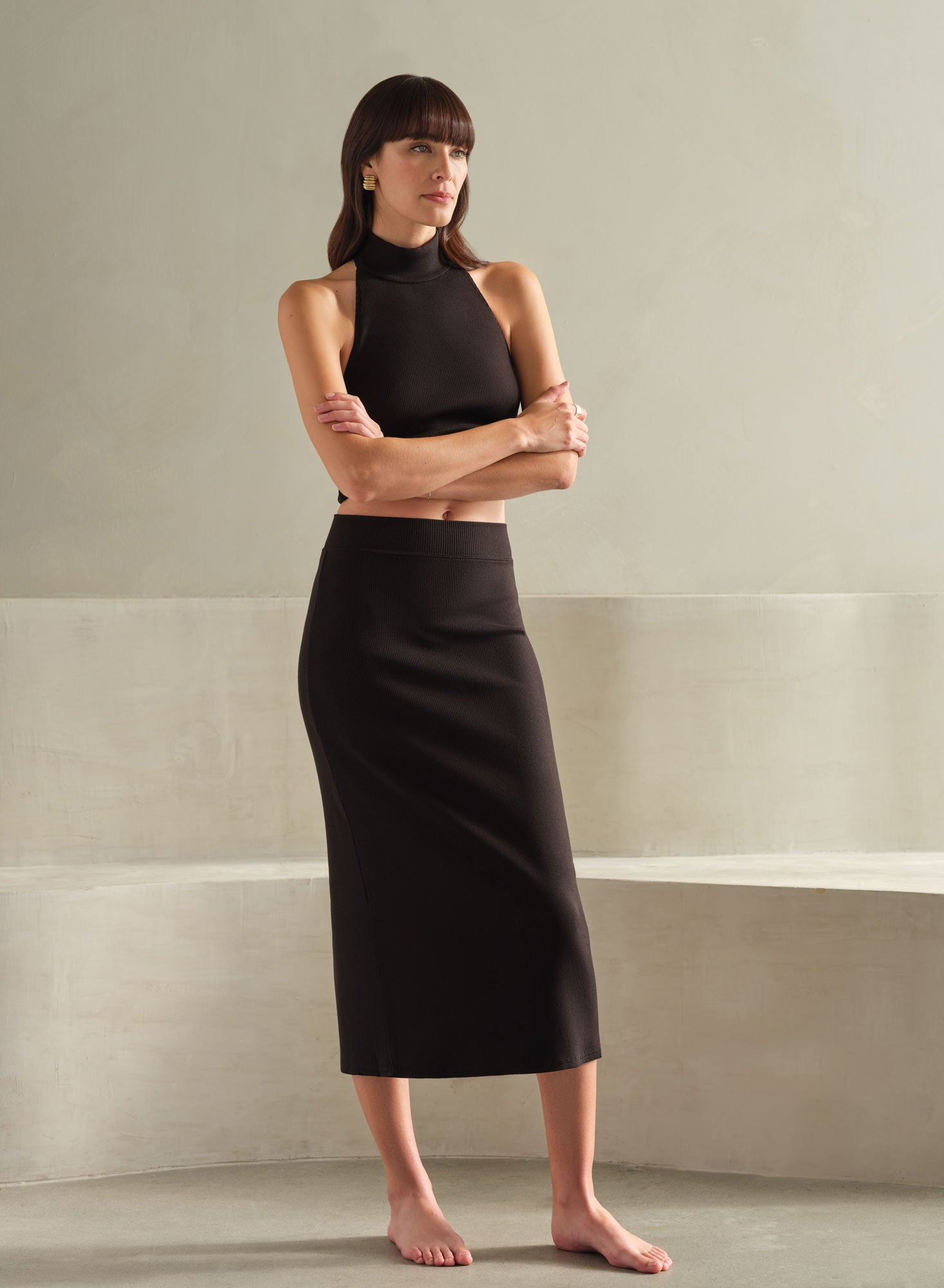 LuxRib Midi Skirt | Black | Myles Price